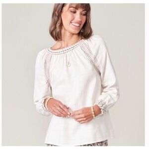 Spartina 449 Raleigh Embroidered Top Sand Dollar White Cotton Blouse Small NEW